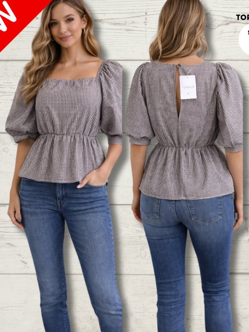 Topshop Blouse – Size 6 – Brown & White Checkered (NWT)